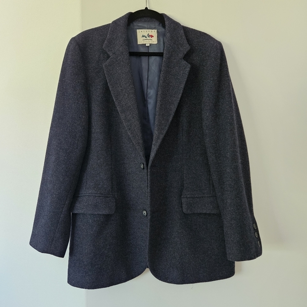 Jackpot By Carli Gry Womens Navy Blue Blazer 100% Wool